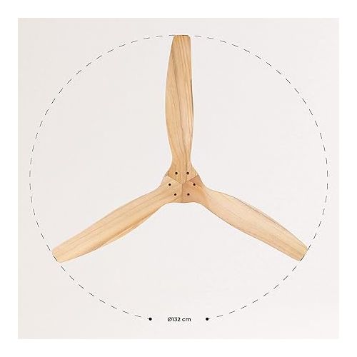  Create / Windcalm / Ceiling Fan with Lighting and Remote Control, Natural Wood Wings, 40 W, Quiet, Diameter 132 cm, 6 Speeds, Timer, DC Motor, Summer and Winter Operations