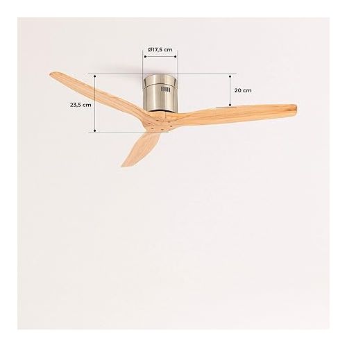  Create / Windcalm / Ceiling Fan with Lighting and Remote Control, Natural Wood Wings, 40 W, Quiet, Diameter 132 cm, 6 Speeds, Timer, DC Motor, Summer and Winter Operations