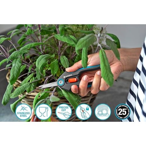  Gardena FreshCut 12212-20 Stainless Steel Harvesting Shears for Precise Harvesting of Herbs, Berries or Cut Flowers, 47 mm Blade, Ergonomic Handle, Includes Safety Cap