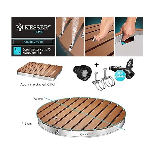  KESSER® Garden Shower Floor Shower Outdoor Shower Sauna Shower Camping Shower Diameter 70 cm Round Fountain Height Adjustable up to 4 m with Foot Wheel Aluminium / WPC Non-Slip Weatherproof Wood Look