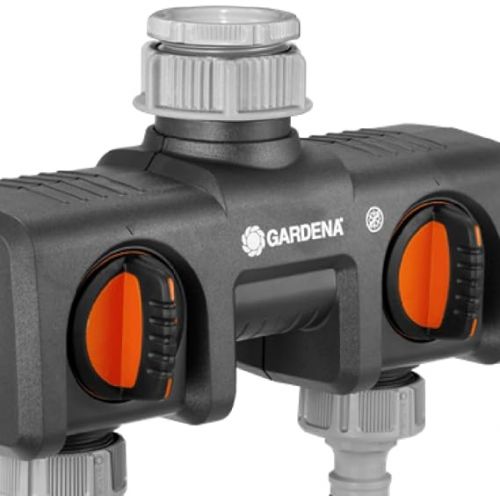  Gardena 2-way splitter: connection option for 2 devices to the tap, suitable for Gardena irrigation computers and clocks, water flow can be regulated and shut off (8193-20)