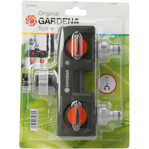  Gardena 2-way splitter: connection option for 2 devices to the tap, suitable for Gardena irrigation computers and clocks, water flow can be regulated and shut off (8193-20)