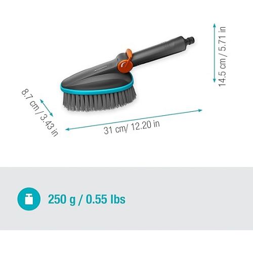  Gardena Cleansystem Hand Brush M Soft: Cleaning Brush with Hose Connection, for Smaller and Sensitive Surfaces, Practical 1-Hand Operation, with Flow Control (18842-20)