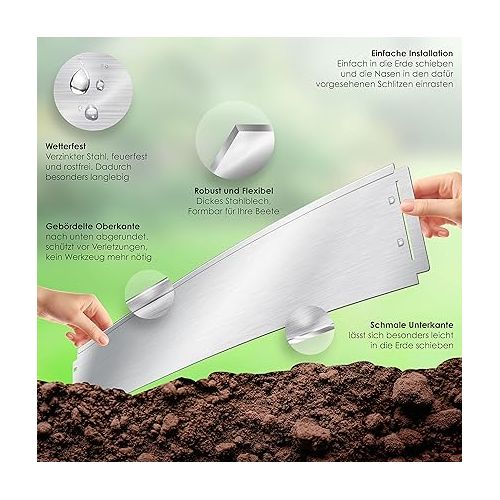  KESSER® Lawn / Flower Bed Edging, Gloves, 5 / 10 / 15 / 20 / 25 / 30 / 35 / 40 / 45 / 50 m, 100 x 14 cm or 100 x 18 cm Border Lawn Sheets, Mowing Edge, Metal Palisade, Length 5 m, Height 14 cm