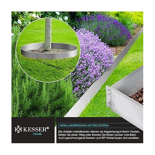  KESSER® Lawn / Flower Bed Edging, Gloves, 5 / 10 / 15 / 20 / 25 / 30 / 35 / 40 / 45 / 50 m, 100 x 14 cm or 100 x 18 cm Border Lawn Sheets, Mowing Edge, Metal Palisade, Length 5 m, Height 14 cm