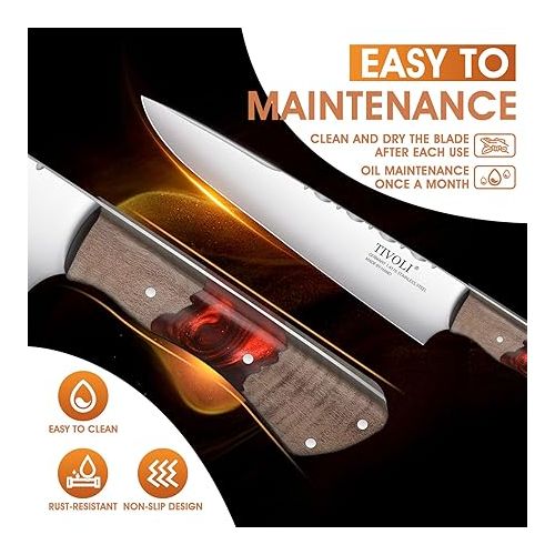  TIVOLI Chef's Knife, Professional Knife, Sharp Japanese Chef's Knife Made of German 1.4116 Steel, Full Tang Kitchen Knife with Ergonomic Resin Handle (Red)