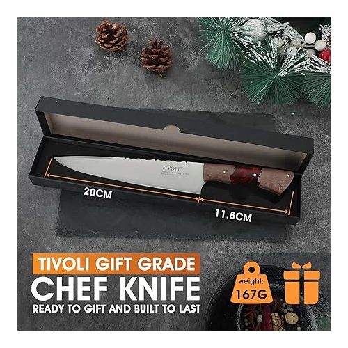  TIVOLI Chef's Knife, Professional Knife, Sharp Japanese Chef's Knife Made of German 1.4116 Steel, Full Tang Kitchen Knife with Ergonomic Resin Handle (Red)