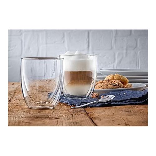  WMF Kult double-walled cappuccino glasses set, double-walled glasses 250 ml, floating effect, thermal glasses, heat-resistant tea glass, coffee glass