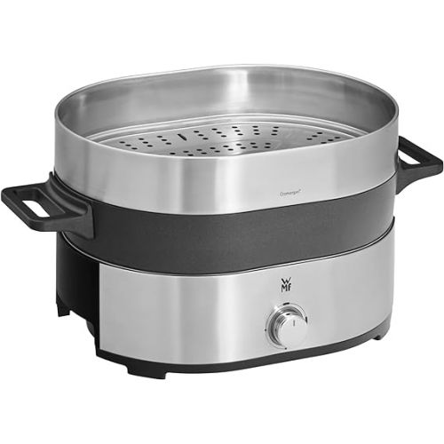  WMF Lono Hot Pot & Steamer Electric 3.6 L, Chinese Fondue for 6 People, Electric Steamer, Steam Attachment for Dim Sum, Bao, Cooking Basket, 1700 W, Matte Stainless Steel