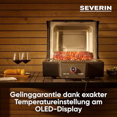 SEVERIN SEVO GT Electric Grill with Lid for Indoor and Outdoor Use, Table Grill with Quick Grill Start up to 500 °C, Balcony Grill with Slow Cooking Option, Stainless Steel/Black, PG 8106