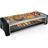 Electric Table Grill, Barbecue Electric Grill, Smokeless Electric Grill with Crumb Tray, Double Layer Large Area Grill for Balcony, Garden, Indoors - Black