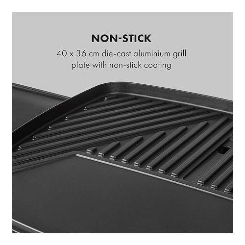  Klarstein Gatsby EasyGrill Concept, Electric Grill Stand Grill, Table Grill, Power: 2000 W, Grill Surface: 40 x 36 cm, Die-Cast Aluminium/Non-Stick Grill Cover, Two Side Tables, Black