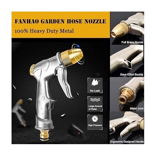  FANHAO Garden Hand Shower, 100% Metal High Pressure Garden Spray Gun, Adjustable Water Flow, Robust and Powerful for Garden Irrigation, Car Washes, Easy