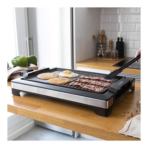  Cecotec Tasty&Grill 2000 InoxStone Electric Grill Plate 2000 W, Design Structure and Stainless Steel Finish, Adjustable Temperature Controller and Non-Stick Coating Plate with Frying Surface (Inox
