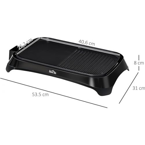  HOMCOM Electric Grill Table Grill Electric with Adjustable Thermostat Non-Stick Coating Grill Plate 1600 W BBQ Indoor Grill Teppanyaki with Drip Tray 53.5 x 31 x 8 cm