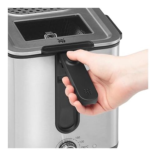  WMF Kuchenminis Mini Fryer with Grease/Oil, Deep Fryer with Potato Slicer, 1000 W, Removable Oil Container, for Crispy Fries, Matte Stainless Steel