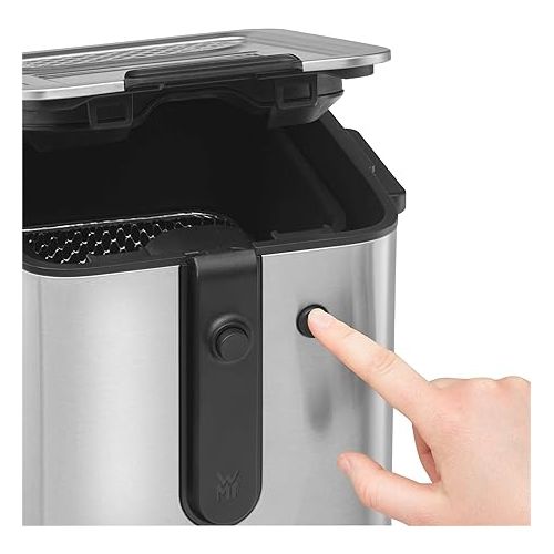  WMF Kuchenminis Mini Fryer with Grease/Oil, Deep Fryer with Potato Slicer, 1000 W, Removable Oil Container, for Crispy Fries, Matte Stainless Steel