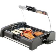 Rosenstein & Sohne Electric Table Grill: Table Grill with Glass Lid, Ceramic-Coated Grill Plate, 1,650 W (Electric Table Grill with Lid, Electric Grill Plate, Grill Pan)