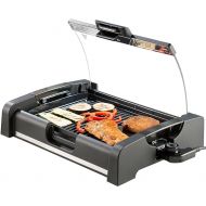 Rosenstein & Sohne Electric Table Grill: Table Grill with Glass Lid, Ceramic-Coated Grill Plate, 1,650 W (Electric Table Grill with Lid, E Grill, Electric)