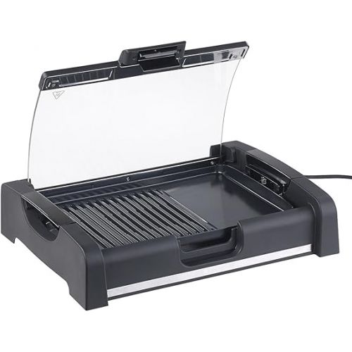  Rosenstein & Sohne Electric Table Grill: Table Grill with Glass Lid, Ceramic-Coated Grill Plate, 1,650 W (Electric Table Grill with Lid, E Grill, Electric)