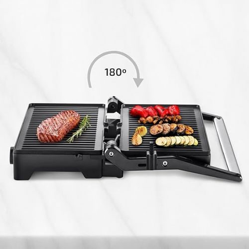  Ufesa Teide Electric Table Grill, Electric Grill for Balcony, Indoor Barbecue, 180º Opening, Non-Stick Coating Stainless Steel, 1600 W, Temperature Control, Plate + Drip Tray, Dishwasher Safe