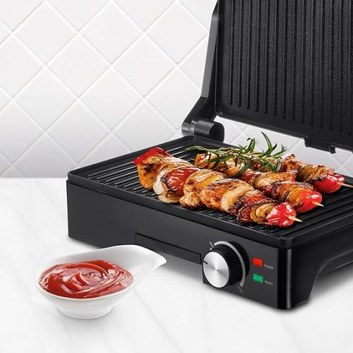  Ufesa Teide Electric Table Grill, Electric Grill for Balcony, Indoor Barbecue, 180º Opening, Non-Stick Coating Stainless Steel, 1600 W, Temperature Control, Plate + Drip Tray, Dishwasher Safe