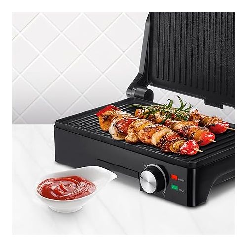  Ufesa Teide Electric Table Grill, Electric Grill for Balcony, Indoor Barbecue, 180º Opening, Non-Stick Coating Stainless Steel, 1600 W, Temperature Control, Plate + Drip Tray, Dishwasher Safe