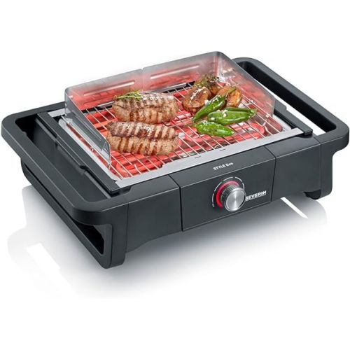  SEVERIN Style Evo PG 8123 Electric Grill for Indoor and Outdoor Use, Table Grill with Quick Grill Start up to 350 °C, Balcony Grill with Optimal Heat Distribution, Black