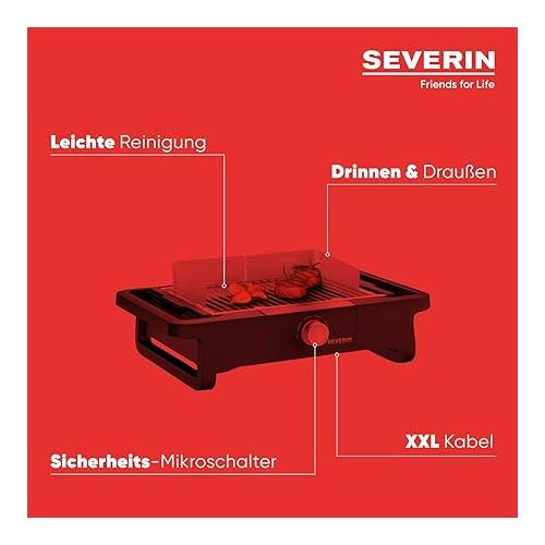  SEVERIN Style Evo PG 8123 Electric Grill for Indoor and Outdoor Use, Table Grill with Quick Grill Start up to 350 °C, Balcony Grill with Optimal Heat Distribution, Black