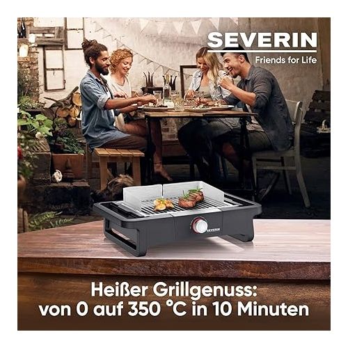  SEVERIN Style Evo PG 8123 Electric Grill for Indoor and Outdoor Use, Table Grill with Quick Grill Start up to 350 °C, Balcony Grill with Optimal Heat Distribution, Black