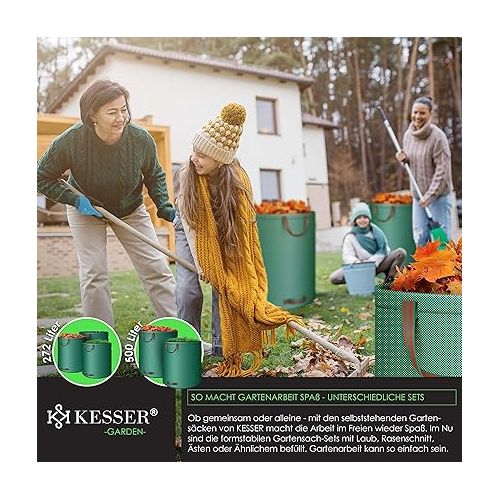  KESSER® Garden Sack 2 x 500 L Set Leaf Bags Garden Waste Bag Including Gloves - Self-Standing 4 Handles Stable Robust & Foldable - Leaf Bags Lawn Cut Garden Bags for Garden Waste Green Cuttings Green