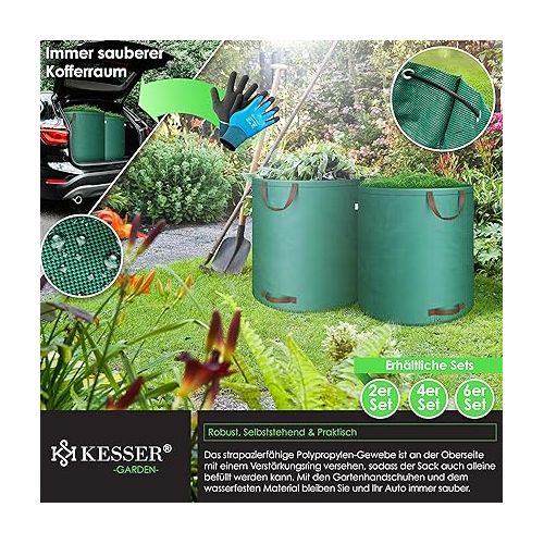  KESSER® Garden Sack 2 x 500 L Set Leaf Bags Garden Waste Bag Including Gloves - Self-Standing 4 Handles Stable Robust & Foldable - Leaf Bags Lawn Cut Garden Bags for Garden Waste Green Cuttings Green