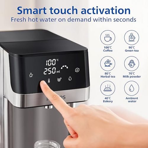  Philips Water Station, Dispenser for Filtered Hot Water, 2.2 L Capacity, 6 Temperature Presets, Touchscreen