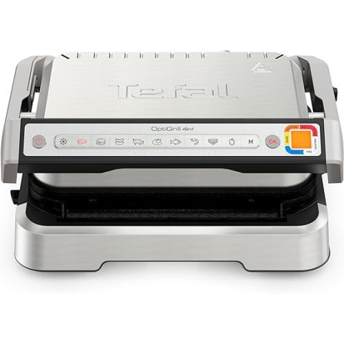  Tefal OptiGrill 4-in-1 Contact Grill with Baking Tray, Hinged, Table Grill, 9 Programmes, Cooking Level Display, Electric Grill, Oven, GC776D10