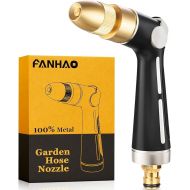 FANHAO Gardena Gun High Pressure Nozzle, Robust Metal Garden Shower with 4 Spray Patterns, Thumb Control, On/Off Valve for Garden Watering, Car and Pet Washing