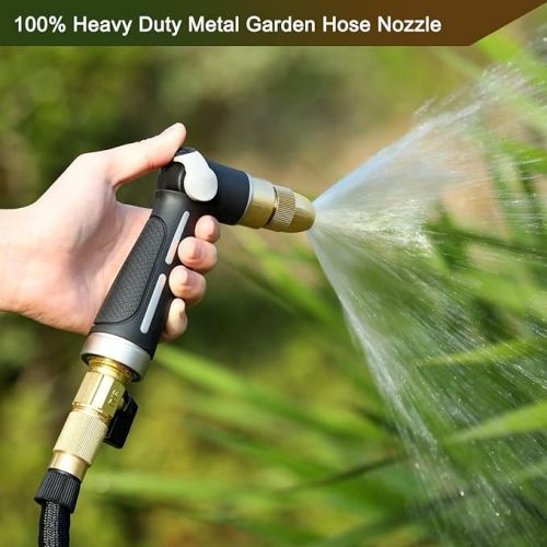  FANHAO Gardena Gun High Pressure Nozzle, Robust Metal Garden Shower with 4 Spray Patterns, Thumb Control, On/Off Valve for Garden Watering, Car and Pet Washing