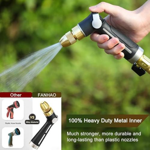  FANHAO Gardena Gun High Pressure Nozzle, Robust Metal Garden Shower with 4 Spray Patterns, Thumb Control, On/Off Valve for Garden Watering, Car and Pet Washing