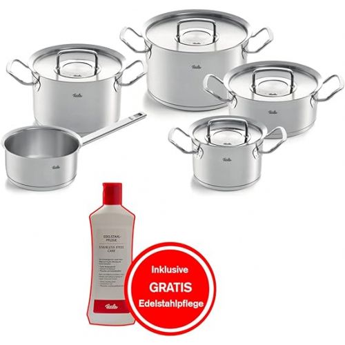  Fissler Original Profi Collection Stainless Steel Cooking Pot Set, 5 Pieces, Includes Metal Lid + Free Stainless Steel Care Induction [Exclusive to Amazon]
