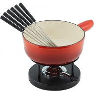 KUHN RIKON 32236 Induction Cast Iron 24 cm Cheese Fondue Set, Cast Iron, Red, 34 x 26 x 23 cm, 9 Units