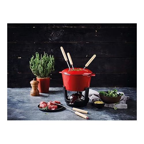  Beka Arome Fondue, Gusseisen Emailliert, 15 cm, Rot, Fonduetopf fur 4 bis 6 Personen, Induktiongeeignet, 15.5 cm