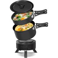 ENFRIFAM Electric Hot Pot Pot, Portable Cooking Pot Set with Pots and Frying Pan with Folding Handle for Motorhome, Dorm, Office, Outdoor, Camping, 1.8 L Stockpot + 0.75 L Frying Pan