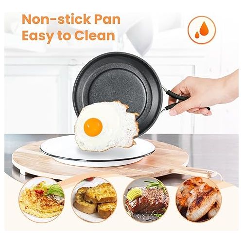  ENFRIFAM Electric Hot Pot Pot, Portable Cooking Pot Set with Pots and Frying Pan with Folding Handle for Motorhome, Dorm, Office, Outdoor, Camping, 1.8 L Stockpot + 0.75 L Frying Pan