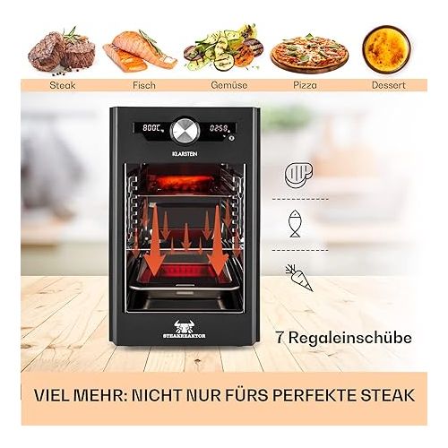  Klarstein Steakreaktor Core - Hochtemperaturgrill, 2100 W, Temperaturbereich: 200-800 °C, Indoor Grillgerat, Strahlungs-Heizelement, schwarz