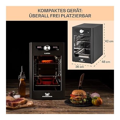  Klarstein Steakreaktor Core - Hochtemperaturgrill, 2100 W, Temperaturbereich: 200-800 °C, Indoor Grillgerat, Strahlungs-Heizelement, schwarz