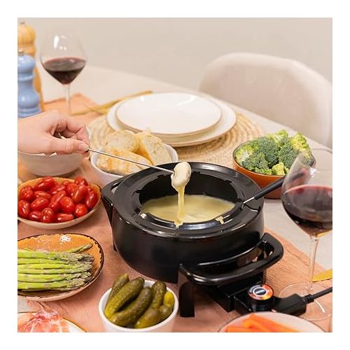  Tristar FO-1107 Electric Fondue Kit for up to 8 People 1.5 Litre Capacity with Stainless Steel Forks 1000 Watt Black