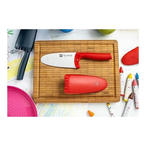 ZWILLING Twinny Children's Chef's Knife, 10 cm, with Finger Guard, Stainless Steel, Rounded Blade Shape, Child-friendly Design, Plastic Handle, Red