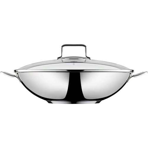  WMF Macao Induction Wok 2-Piece Wok Pan 36 cm with Glass Lid Wok for Induction Cookers Polished Cromargan Stainless Steel Uncoated