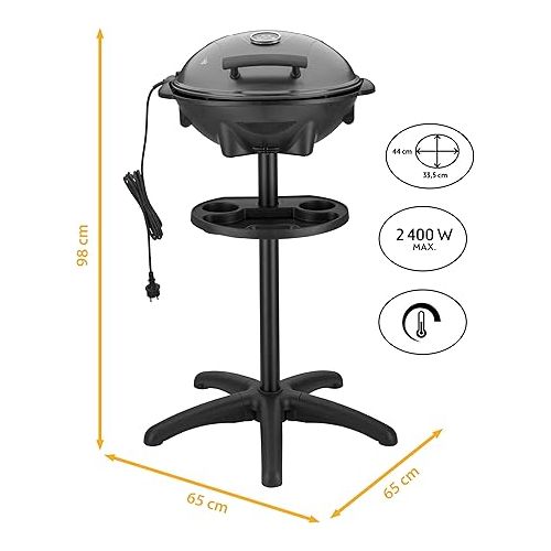  TZS First Austria 2-in-1 Electric Grill & Table Grill Electric - Extremely Stable Grill with Stand for Balcony - Plastic/Metal, Removable 2400 Watt Stand Grill with Lid - Includes Temperature Display