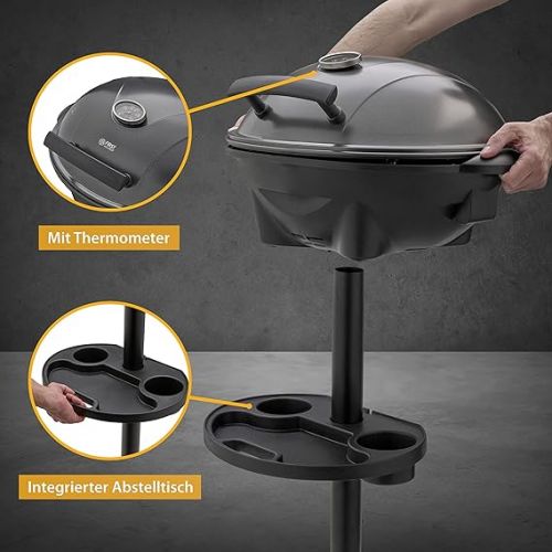  TZS First Austria 2-in-1 Electric Grill & Table Grill Electric - Extremely Stable Grill with Stand for Balcony - Plastic/Metal, Removable 2400 Watt Stand Grill with Lid - Includes Temperature Display