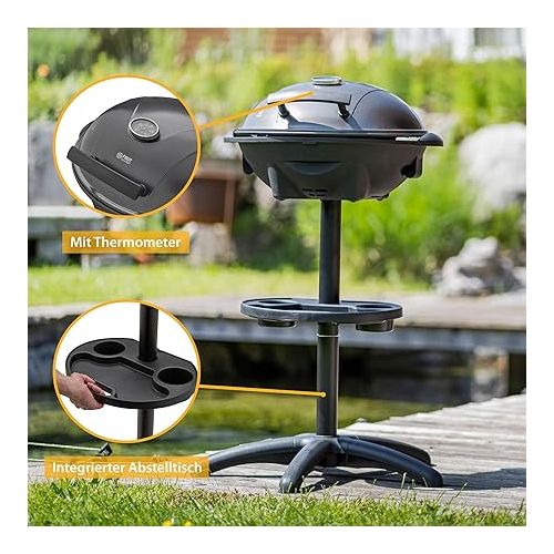  TZS First Austria 2-in-1 Electric Grill & Table Grill Electric - Extremely Stable Grill with Stand for Balcony - Plastic/Metal, Removable 2400 Watt Stand Grill with Lid - Includes Temperature Display